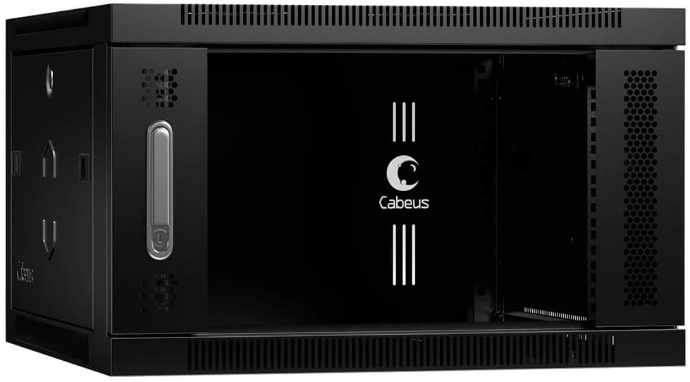 Шкаф коммутационный Cabeus (SH-05F-6U60/45-BK) настенный 6U 600x450мм пер.дв.стекл 60кг черный 390мм 16кг 220град. 368мм IP20 сталь - фото 4