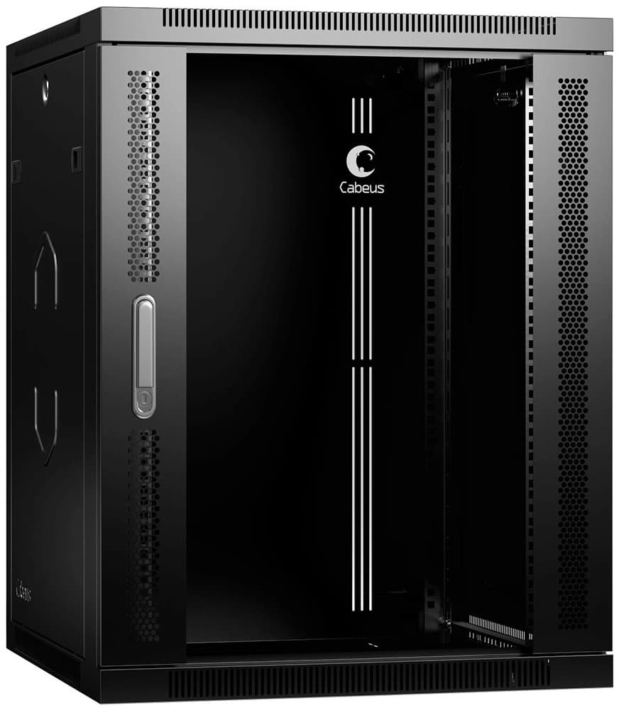 Шкаф коммутационный Cabeus (SH-05F-15U60/60-R-BK) настенный 15U 600x600мм пер.дв.стекл 60кг черный 540мм 30кг 220град. 769мм IP20 сталь - фото 4