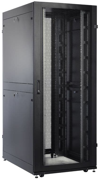 Шкаф серверный ЦМО (ШТК-СП-42.8.10-44АА-9005) напольный 42U 800x990мм пер.дв.перфор. 2 бок.пан. задн.дв.перфор. направл.под закл.гайки 1350кг черный 690мм 152кг 180град. 1950мм - фото 1
