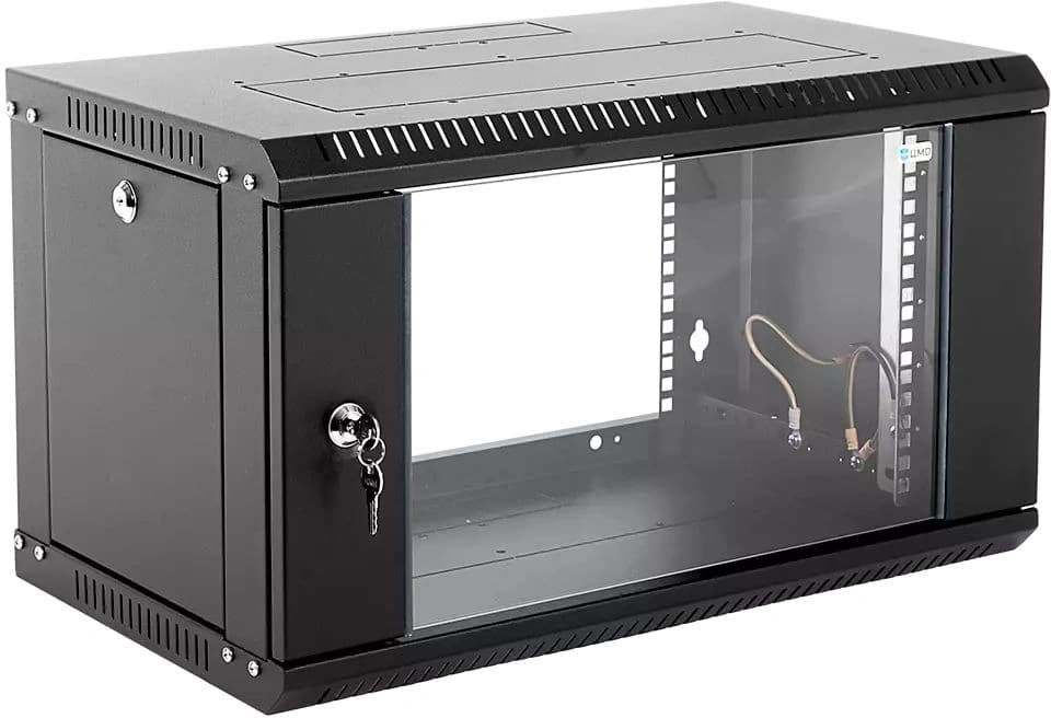Шкаф коммутационный ЦМО ШРН-Эконом (ШРН-Э-6.500-9005) настенный 6U 600x520мм пер.дв.стекл 75кг черный 470мм 14.94кг 180град. 342мм - фото 1