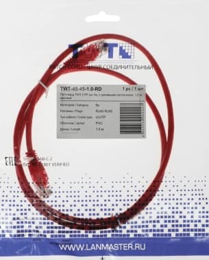 Патч-корд Lanmaster TWT-45-45-1.0-RD UTP RJ-45 вил.-вилка RJ-45 кат.5E 1м красный ПВХ (уп.:1шт) - фото 2